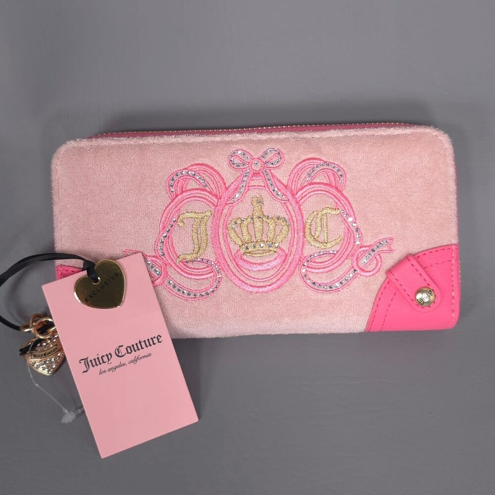 JUICY COUTURE Womens New Wallet Pink Rhinestone Logo Zip Around 13JCD5YMX-TCD